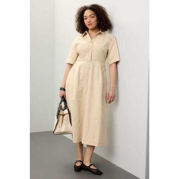 ROSETTA GETTY COLLECTIVE Off White Beige Twill 100% Cotton Bone Dress Size 10 - Picture 3 of 12